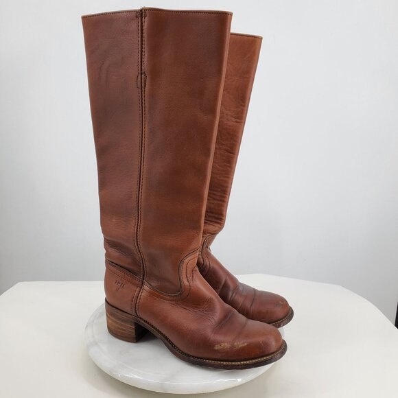 Vintage Frye Campus Women's Brown Leather Round Toe Knee High Boots 8 - Picture 1 of 16